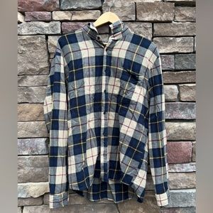 Flannel; tan and navy